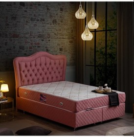 Resim Setaymobilya Baza, Camelli Çift Kişilik Pembe Baza + Başlık + Deluxe Yatak 