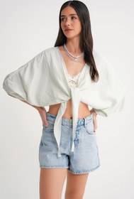 Resim Mixray 4723 Kadın Önü Bağlamalı Bolero Bluz Adaçayı 
