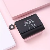 Resim 1 adet Vintage Stil Karikatür Kedi Desenli PU Cüzdan, Kedi Pençesi Büyüsü ile Mini Üçlü Katlanır Kartlık, Kaydırmalı Cep, Polyester Astarlı, Düğme Kapatma, Kıtalararası Bölme, Kadınlar için Kuru Bezle Temizlik, İdeal Yıldönümü, Sevgililer Günü, Doğum Günü Hediyesi 