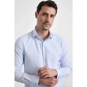 Resim Süvari Buz Mavi Slim Klasik Yaka Casual Gömlek 