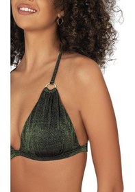 Resim Endeep Kadın Halka Aksesuarlı Yüksel Bel Simli Bikini Takımı-yeşil-siyah 