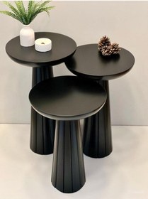 Resim Simillo Home&Living Wood Wooden Siyah Ahşap 3’lü Set Fitilli Mantar Yan Sehpa Modern Siyah Renk Fiskos 