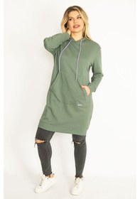 Resim Şans Kadın Yeşil Kapşonlu Kanguru Cepli Uzun Sweatshirt 65n35070-yeşil Yeşil 