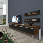 Resim Eko 4 Mdf Std Krom Ayaklı Tv Ünitesi Tv Sehpası Ceviz Siyah 