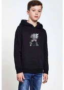 Resim Anime Kakashi Baskılı Unisex Çocuk Kapüşonlu Siyah Sweatshirt (528753850) 