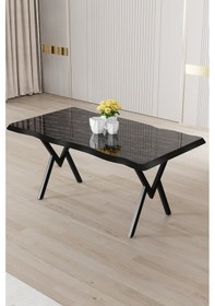 Resim Canisa Akort Serisi Mdf Sabit 80x130 Siyah Mermer Desen Mutfak Masası Takımı 4 Krem Sandalye Masa Siyah Mermer Krem Sandalye 