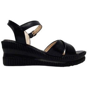 Resim Moda Ayakkabı 0454 Cilt Siyah 7Cm Dolgu Topuk Kadın Sandalet 