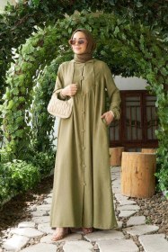 Resim 6635-parça Boyalı Brit Düğmeli Denim Ferace Haki Haki 