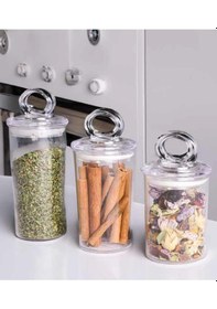 Resim 3 Lü Baharatlık Kavanozu Seti - Şeffaf Akrilik Vakumlu Kapak Baharat Saklama Kabı Takımı Şeffaf 