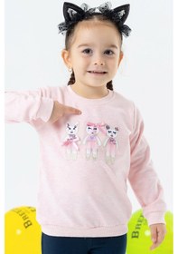 Resim Breeze Kız Çocuk Sweatshirt Sevimli Hayvancıklar Baskılı 1.5-5 Yaş, Somon Melanj-somon Melanj Somon Melanj 