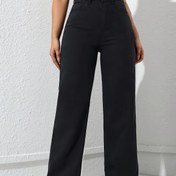 Resim Kadınlar İçin Şık Geniş Paça Kot Pantolon - Cepli Rahat Kesim Esnek Denim, Günlük ve Resmi Giyim için Siyah Renkli Tüm Sezonluk Konforlu, Dayanıklı Kumaş 