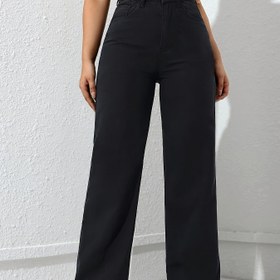 Resim Kadınlar İçin Şık Geniş Paça Kot Pantolon - Cepli Rahat Kesim Esnek Denim, Günlük ve Resmi Giyim için Siyah Renkli Tüm Sezonluk Konforlu, Dayanıklı Kumaş 