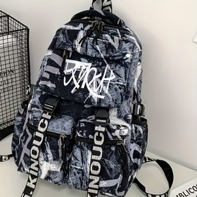 Resim Geniş, Şık Grafiti Tarzı Yüksek Kapasiteli Sırt Çantası Üniversite ve Lise Öğrencileri İçin - Dayanıklı Naylon, Günlük Moda 