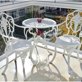 Resim Aluminyumdokumcu Güllü Kollu 2 Sandalye 65 Çap Masa Osmanlı 