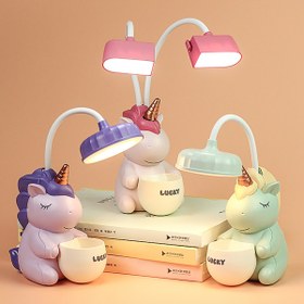 Resim Genel Markalar Renkli Unicorn ve Pony Tasarımlı Masaüstü Gece Lambası, Kalemlik ve Kalemtraş Seti 