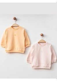 Resim Zekids Kız Bebek 2 Li Organik Basic Pembe Ve Turuncu Sweatshirt Seti-16181 Çok Renkli 