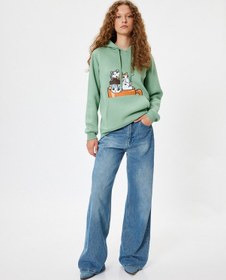 Resim Koton Oversize Kapüşonlu Sweatshirt Kedi Baskılı Kanguru Cepli Şardonlu Mınt 5wal10017ık Mint 