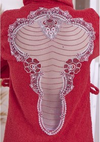 Resim Love Gelin Bornoz Seti 5 Parça Dantelli Çeyizlik Bayan Bornoz Set Kırmızı 