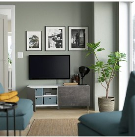 Resim Tv Sehpası, Beyaz-koyu Gri, 120x42x48 Cm, Kallvıken Gri 