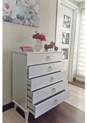 Resim Şifonyer 75 CM 5 çekmece Beyaz/Gümüş 