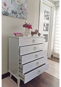 Resim Şifonyer 75 CM 5 çekmece Beyaz/Gümüş 