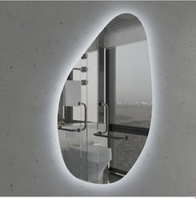 Resim 40x58 Cm Modern Asimetrik Led Ayna Dokunmatik, Dim Edilebilir, 6500k Beyaz Işık Banyo Aynası Beyaz 