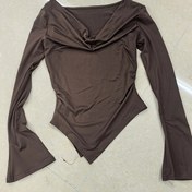 Resim Şık Lacivert V-Yaka Uzun Kollu Üst, Asimetrik Etek - Büzgülü Bodycon Kesim, Düğme Detayı, Sonbahar/Kış İçin Mükemmel, Şık Kadın Modası, Sonbahar Kış Üstü | Asimetrik Etek Üstü | Büzgülü Dokulu 