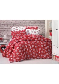 Resim Yılbaşı Konsepti Kırmızı Çift Kişilik Nevresim Takımı Bordo 