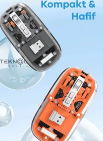 Resim Bluetooth Usb Çift Modlu Sessiz Mouse, Şeffaf Mıknatıslı Kapaklı, Type-c Şarjlı, Dpı Ayarlı, Kablosuz 10m Çekim Mesafeli, Masaüstü Kısayol Tuşlu, Taşınabilir Şarjlı Mouse Turuncu 