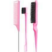 Resim 1 Rat Tail Tarak, 1 Bristle Fırça, 1 Tarak Ponytails/Buns için, Kenar Kontrolü ve Düzleştirme, Flyaways 