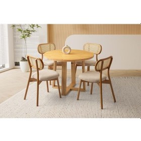 Resim Ahşap Mobilgen Paris Sandalye Yuvarlak Kayın Masa Takımı Kahverengi 