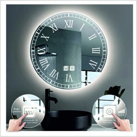 Resim Dnr-Mirror90 Cm Beyaz Ledli Tasarım Kumlamalı Dokunmatik Tuşlu Buğu Önleyicili Banyo Aynası Makyaj Aynası 