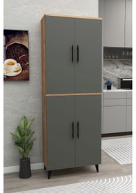 Resim Meta 6 Raflı 4 Kapaklı Çok Amaçlı Xl Dolap Mutfak Banyo Balkon Erzak Killer Dolabı Çam-antrasit 