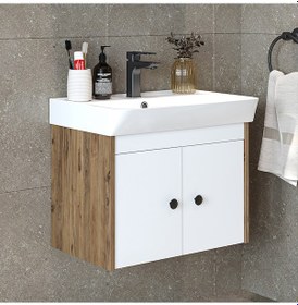 Resim Ada Lavabolu Mat Suntalam Banyo Alt Dolabı 60 Cm Beyaz - Atlantik Atlantik Çam - Beyaz 