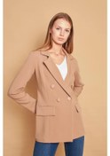 Resim Kadın Düğme Detaylı Uzun Kol Şık Ofis Süs Cep Kapaklı Kumaş Blazer Ceket -bej Bej 