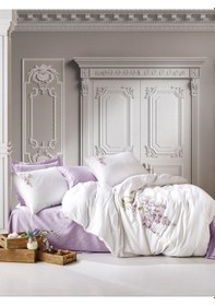 Resim Cotton Box 3D Nakışlı Saten Çift Kişilik Nevresim Takımı Mita Lil Lila 