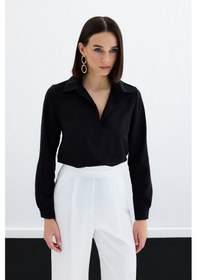 Resim Sateen Düz Klasik Gömlek - Siyah-123675 Siyah 