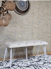 Resim Zafir Metal Beyaz Tel Ayaklı 100 Cm Puf Bench - Puf - Bench - Oturak - Mutfak Oturağı - Antre Oturağı Krem 