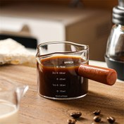 Resim 75 ml / 2.54 oz Ahşap Saplı Cam Yoğun Kahve Fincanı, Çift Memeli Süt Kupası Ahşap Sap ile, İtalyan Kahvesi için V Şekilli Ağız, Kahve, Süt, Çay veya Akçaağaç Şurubu için Uygun 