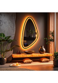 Resim Sinela Amber Led'li Lazer Kumlamalı Lavabo & Banyo Aynası Dokunmatik Sensörlü 45 X 90 Cm Turuncu 