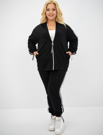 Resim Kadın Büyük Beden Kapüşonlu Baskı Detaylı Eşofman Takımı 8136-25 - 6XL / Saks Mavi 