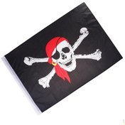 Resim 60x90cm Korsan Kafatası Kırmızı Bandana Bayrağı 2x3 Ayak Kelime Bardak 