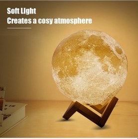 Resim 3d Baskılı Ay Şekilli Led Gece Lambası - 3 Renk Seçeneği, Dokunmatik Kontrol, Akıllı Ev Aydınlatması 20cm Diğer Diğer 