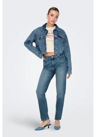 Resim Only Kadın Onlemıly Yüksek Bel Düz Kesim Jean Pantolon 15302428 Koyu Mavi Koyu Mavi 