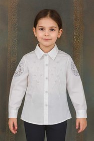 Resim Elayza DANTEL GARNİLİ İNCİ BEZELİ KIZ ÇOCUK OKUL GÖMLEĞİ/ BEYAZ GÖMLEK 339/340 