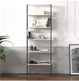 Resim Hero 5 Raflı Modern Kitaplık - 180 Cm Antrasit/traverten 