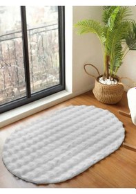 Resim Raschel Carpet Beyaz Yumuşak Bubble Kaymaz Özel Taban Oval Peluş Halı Yolluk 