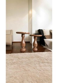 Resim El Yapımı Kahverengi Renk 2 Li Ahşap Yan Sehpa Takımı Kahverengi 