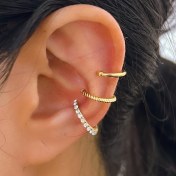 Resim 3 adet zirkonya geometrik C-şekilli alaşım twist no-drill kulak seti, kadınlar için moda ve basit kulak manşetleri 