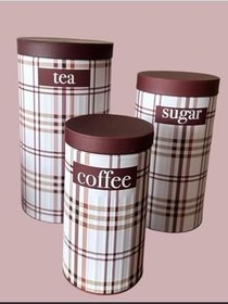 Resim UCR HOME Yeni Ekose Desen Premium Metal Ekmeklik ve 3'lü Kavanoz Seti 